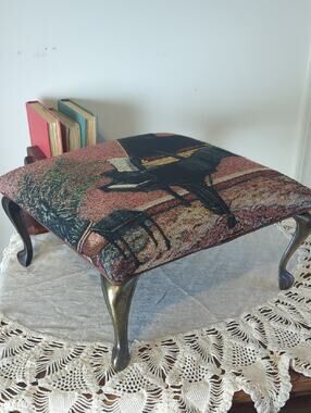 Vintage 90's/Y2K Tapestry Footstool  Baby Grand Piano Upholstery